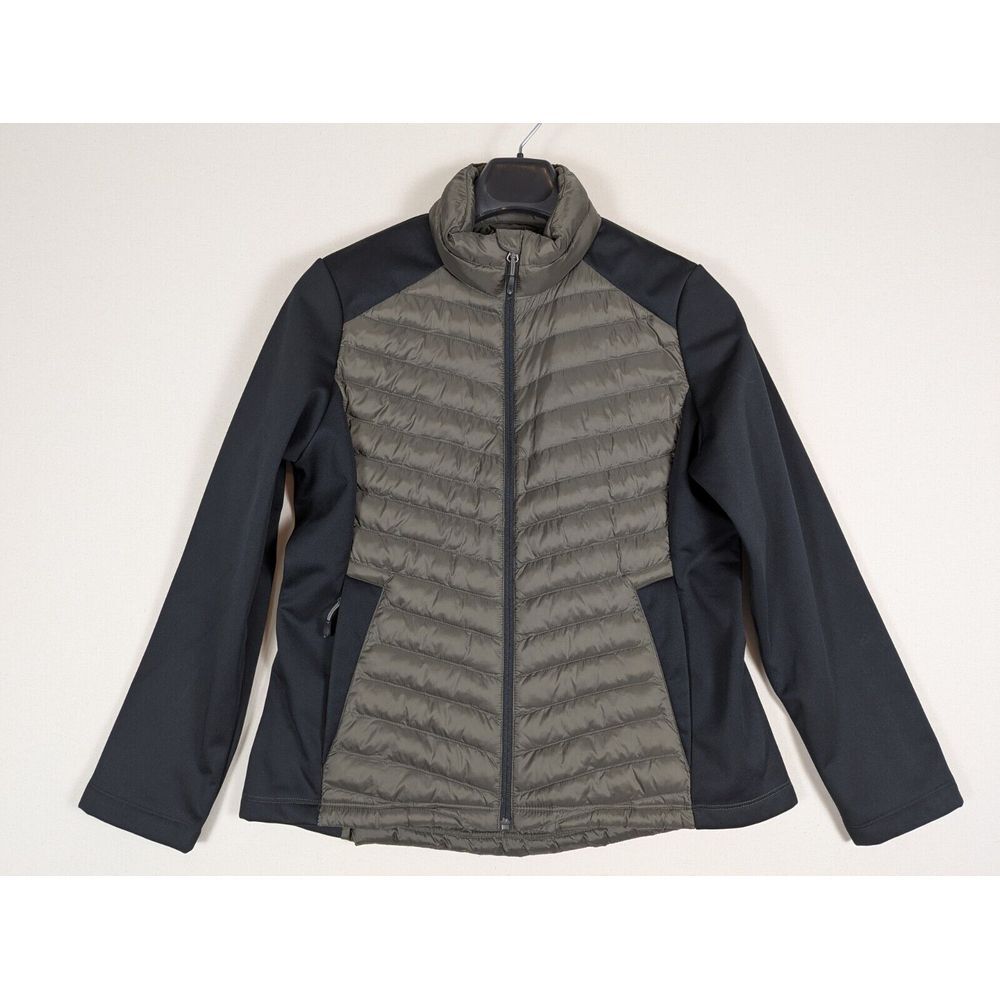 32 Degrees Puffer Jacket‎ Womens Large Black Olive Green Full Zip Fleece Lined